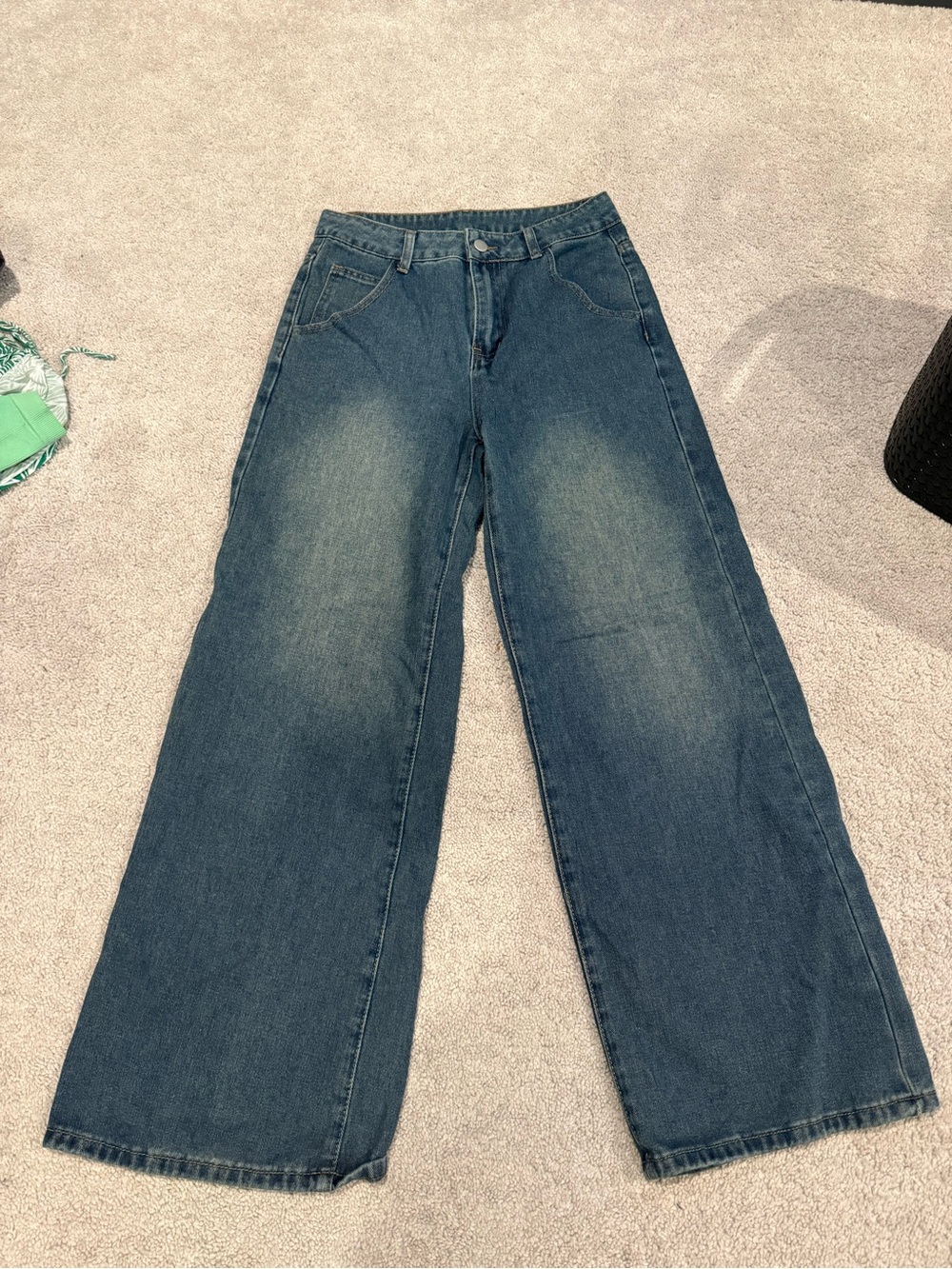 SHEIN Blue Wide-Leg Flare Jeans